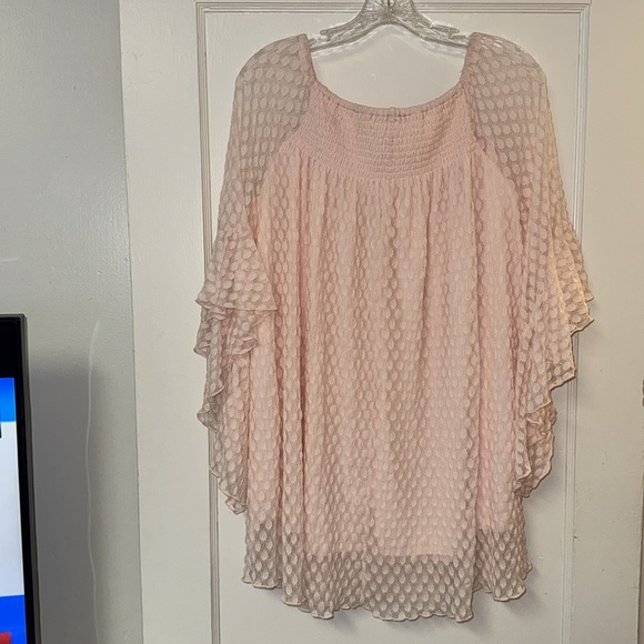 Shannon Ford New York Pink Lace Blouse Top Size 2X Ruffle Sleeves Stretchy 2X - Picture 8 of 11